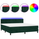 Cumpara ieftin Pat cu arcuri, saltea si LED, verde inchis, 180x200 cm, catifea