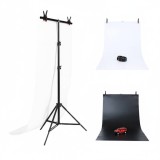 Cumpara ieftin Suport Fundal Foto Portabil, Reglabil 70-200 cm, 2 Fundaluri si 2 Cleme, Pliabil, Montare Usoara, pentru Studio Foto Video, Metal, Negru/Alb