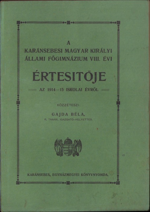 HST C1183 A karansebesi fogimnazium ertesitoje 1914-1915