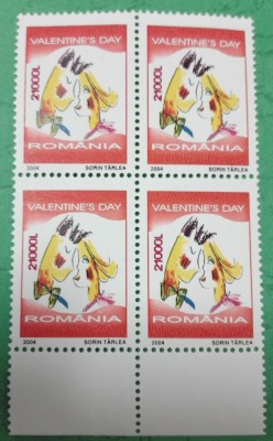 TIMBRE ROM&amp;Acirc;NIA MNH LP1628/2004 ZIUA &amp;Icirc;NDRĂGOSTIȚILOR -Bloc de 4 timbre foto