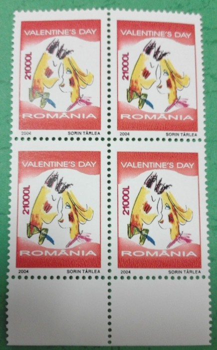 TIMBRE ROM&Acirc;NIA MNH LP1628/2004 ZIUA &Icirc;NDRĂGOSTIȚILOR -Bloc de 4 timbre