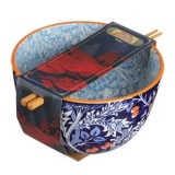 Set de Boluri și Chopsticks din Portelan Albastru cu Modele Portocalii, CMCLASS