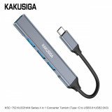 Hub USB 4in1 cu mufa Tip-C Kaku KSC-752 1xUSB-A 3.0 + 3xUSB-A 2.0, Gri