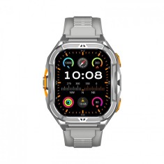 Smartwatch iSEN X5, Gri, Bratara din silicon, AMOLED 1.96 , Ritm cardiac, SpO2, Monitorizare stres, 100+ moduri sport cu GPS, Apel Bluetooth, 530 mAh,