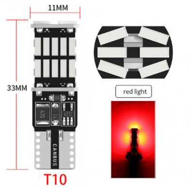 Set 2 Becuri Led Canbus T10 W5W 26 SMD Rosu foto