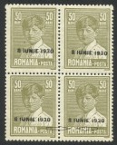 Cumpara ieftin EROARE 1930 bloc x4 , Mihai I , supratipar 30 Iunie 1930 -Litera ,, O &#039;&#039; - MNH, Regi, Nestampilat