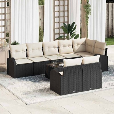 Set de canapele pentru grădină 9 pcs Negru și alb Rattan poli foto
