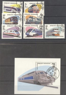 Madagascar 1993 Trains, set+perf.sheet, used AH.055 foto