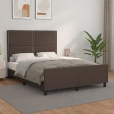 vidaXL Cadru de pat cu tăblie, maro, 140x200 cm, piele ecologică
