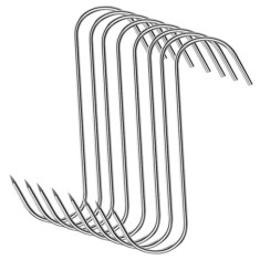 Set 8 carlige pentru suspendare carne, argintii 14 cm, grosime 2.8 mm, inox reutilizabil tip S cu varf ascutit, pentru afumare, macelarie si maturare
