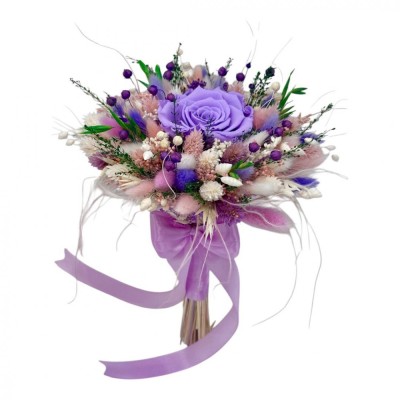 Buchet flori naturale uscate si trandafir criogenat XL, personalizabil, ideal pentru cununie civila, nunta, mireasa sau cadou foto
