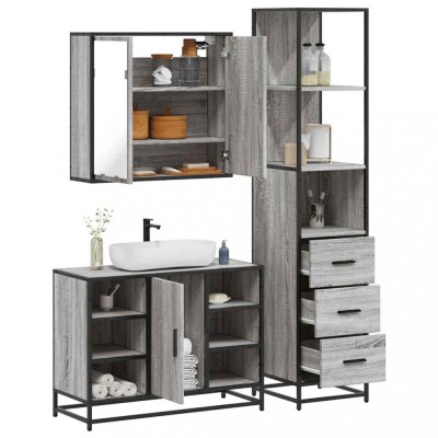 vidaXL Set mobilier de baie, 3 piese, gri sonoma, lemn prelucrat 3301153 foto