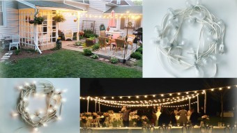 Ghirlanda Luminoasa de Exterior cu Glob Policarbonat, Cablu Alb, Lungime 12 m cu 2Bec/m, Glob Transparent.