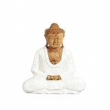 Statueta sculptata manual din lemn Suar Meditating Buddha White