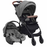 Gossi carucior pentru copii 3-in-1, gri deschis, otel