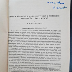 Marea Adunarea a tarii, institutie a oranduirii feudale in Tarile Romane - P.P. Panaitescu cu dedicatie