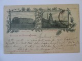 Rara! Turnu Severin:Liceul Traian,podul lui Traian,carte pos.litografie 1900, Drobeta-Turnu Severin, Necirculata, Printata