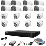 Sistem supraveghere mixt 16 camere Hikvision 5MP Dual Light DVR AcuSense 8MP cu accesorii incluse HDD 4TB SafetyGuard Surveillance