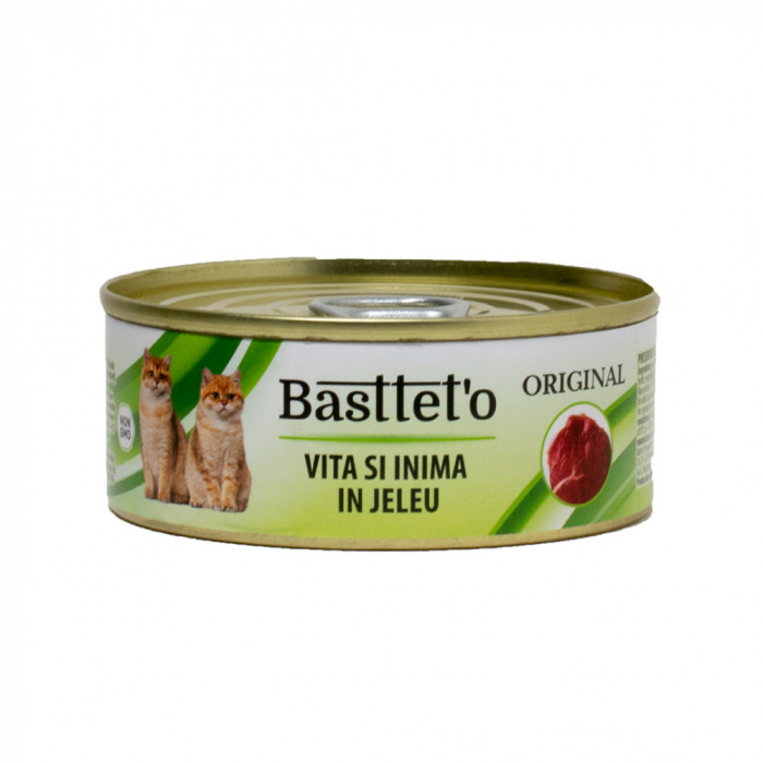 Hrana Umeda Pentru Pisici, Basteto Original, Carne De Vita Si Inima In Jeleu, 85 g