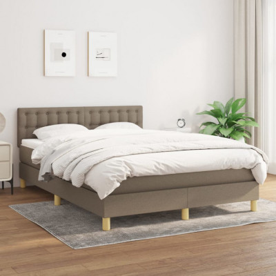 vidaXL Pat box spring cu saltea, gri taupe, 140x200 cm, textil foto