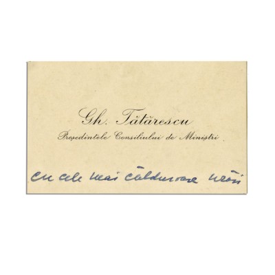 Gheorghe Tărărescu, carte de vizită cu &amp;icirc;nsemnare olografă foto