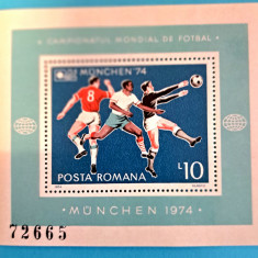 TIMBRE ROMANIA LP852/1974 C.M. de Fotbal Munchen -Colita dantelata -MNH