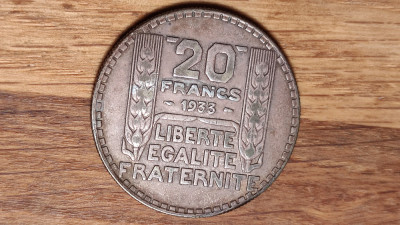 Franta - moneda mare 20 gr. argint - 20 franci francs 1933 - XF+ superb patinata foto