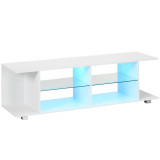 HOMCOM TV Stand, 145cm Modern TV Unit with Glass Shelves, RGB LED Light for 32 40 43 50 52 55 60 inch 4k TV, White