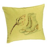 Cumpara ieftin Perna Decorativa de Craciun, Patine gheata, 1, 40x40 cm, Verde, Husa Detasabila, Burduf