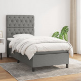 vidaXL Pat box spring cu saltea, gri &icirc;nchis, 80x200 cm, textil