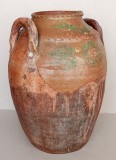 Vas mare de ceramica de 15 litri cu 2 toarte tip amfora traditionala, brau smaltuit si pictat manual, vechime peste 100 ani