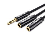 Cablu audio Vention, Jack 3.5mm (T) la 2 x Jack 3.5mm (M), 0.3m, conectori auriti, TPE, negru, &quot;BBSBY&quot; (timbru verde 0.03 lei) - 6922794738911