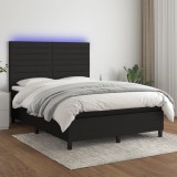 Gossi pat cu arcuri, saltea si led, negru, 140x200 cm, textil