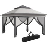 Pavilion/foisor pentru gradina/terasa, pliabil, cu inaltime ajustabila, material Oxford, cadru otel, plasa insecte, geanta, gri, 3.25x3.25x2.72 m Gart, ART