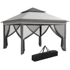 Pavilion/foisor pentru gradina/terasa, pliabil, cu inaltime ajustabila, material Oxford, cadru otel, plasa insecte, geanta, gri, 3.25x3.25x2.72 m Gart foto