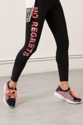 A716-1 Colanti cu talie medie si imprimeu &amp;quot;NO REGRETS&amp;quot; foto