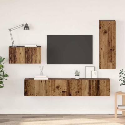 Set comodă TV 4 pcs Lemn vechi 30.5 x 30 x 90 cm Lemn compozit foto