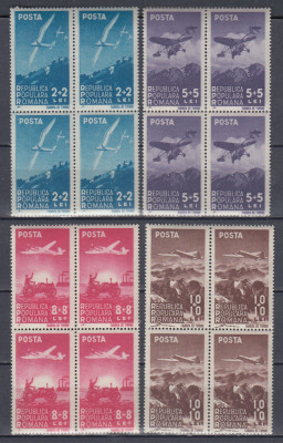 ROMANIA 1948 LP 238 AVIATIA BLOCURI DE 4 TIMBRE MNH foto