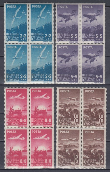 ROMANIA 1948 LP 238 AVIATIA BLOCURI DE 4 TIMBRE MNH