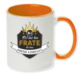Cana maner portocaliu personalizata &quot;Cel mai bun FRATE&quot;, INOVATIX&reg;. 330ml, Oem