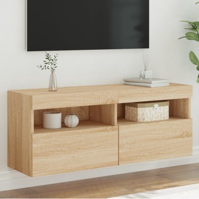 vidaXL Comodă TV de perete cu lumini LED, stejar sonoma, 100x30x40 cm foto