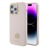 Husa Guess iPhone 15 Pro Max Silicone Logo Strass 4G, roz deschis, GUHCP15XM4DGPP