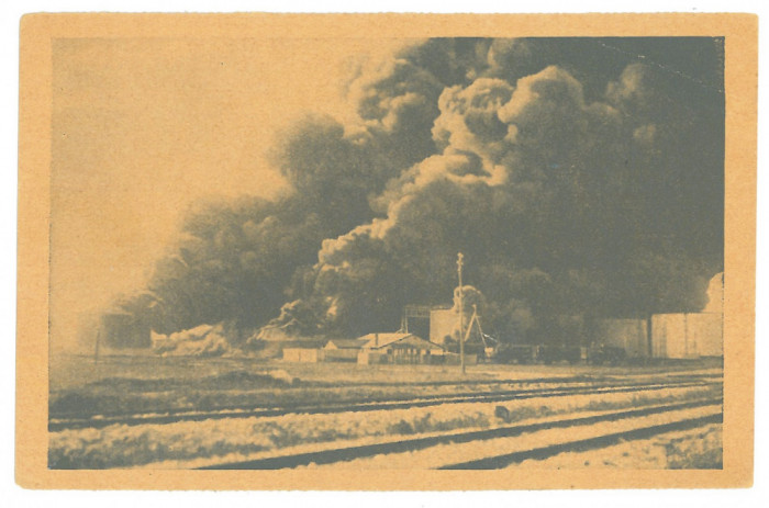 3318 - CONSTANTA, Fire on the Oil wells, Romania - old postcard - unused - 1933