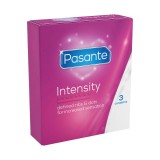 Prezervative PASANTE Ribs &amp; Dots Intensity, texturate cu puncte și striații, diametru 52 mm, 3 bucăți