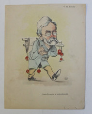 V. A. URECHE , &amp;#039; COMIS - VOYAGEUR AL NATIONALISMULUI &amp;#039; , CARICATURA , LITOGRAFIE de pictorul NICOLAE PETRESCU - GAINA 1871 - 1931 , 1898 foto