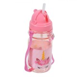 Sticlă Apă Copii, Model Unicorn, Plastic, Culoare Roz, Capacitate 350ml, Oem