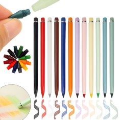 Set 12 Creioane Fără Ascuțire Salestore.ro&reg; &ndash; HB, Radieră, Plastic Ecologic, Durabile, 17cm, Multicolor