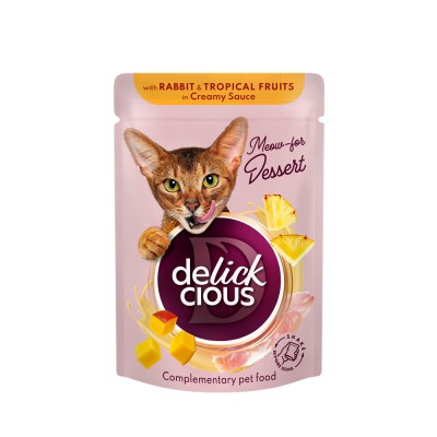 DELICKCIOUS, Bucati de carne de iepure si fructe tropicale in sos cremos, 80g foto