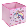 Cutie Depozitare Textila Roz Unicorn Curcubeu 25x25x25cm Fata Copii Jucarii Haine Organizator Camera Fetite