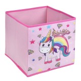 Cutie Depozitare Textila Roz Unicorn Curcubeu 25x25x25cm Fata Copii Jucarii Haine Organizator Camera Fetite